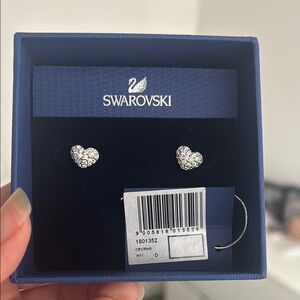 Swarovski Silver Heart Crystal Stud Earrings